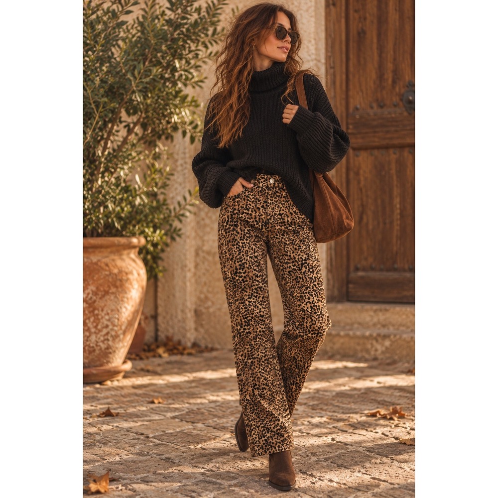 ASOS Design Straight Leg Jeans Leopard Print Animal High Waist Mob Wife US 8